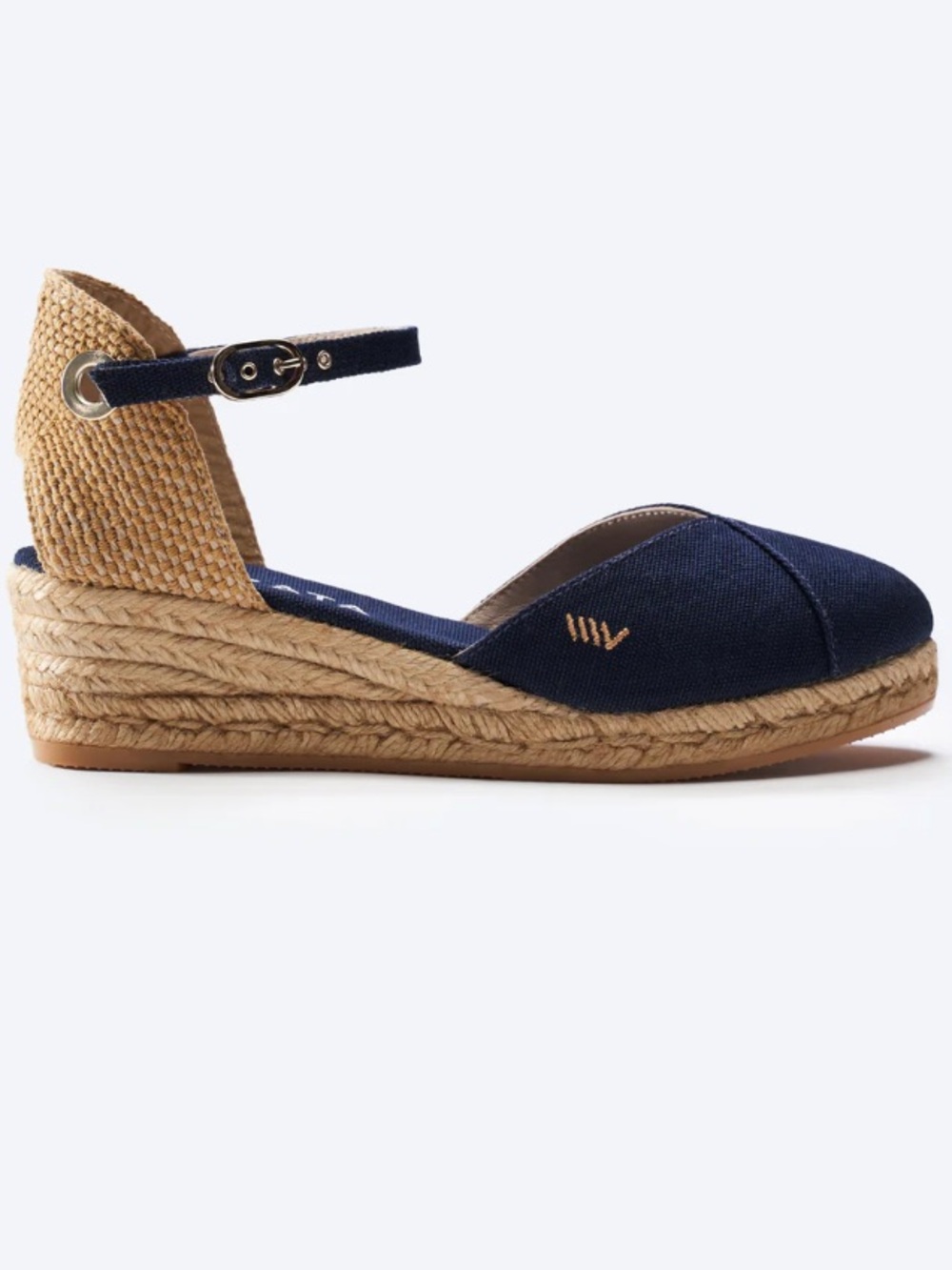 Viscata Barcelona Handmade Pubol Espadrille Wedge Sandals Ankle Strap Navy size8 - Picture 3 of 16